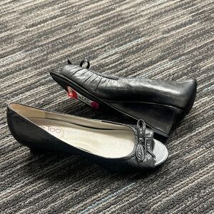 Brand new Black Leather heels with Bow & open toe